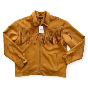 Mens Fringed Vegan Suede Full Zip Lined Forever 21 Cowboy Stagecoach Jacket NEW